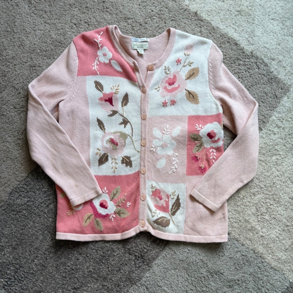 Appleseeds Petites Limited Edition Floral Patchwork Cardigan Sweater Pink PS